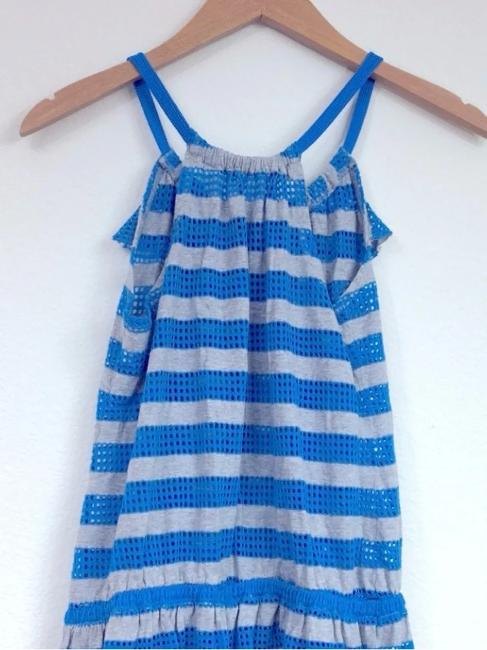 3/$25 Justice Swim Girl Blue Gray Stripe Perforated Dress Size 14 Beach Vacation